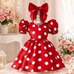 Girls Minnie Mouse dress puff sleeve